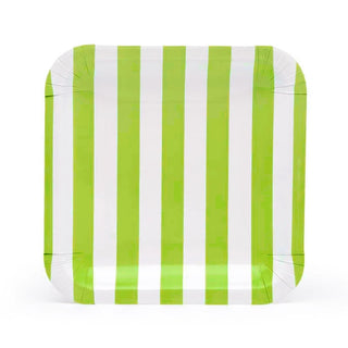 Sambellina | Lime Green Candy Stripe Square Plates - Lunch - 12 Pack | Green Party Supplies