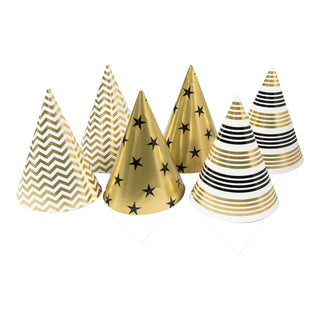 Gold Black & White Foil Party Hats | Gold Party Supplies NZ