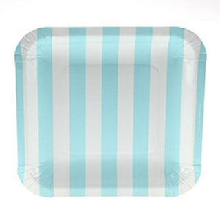 Sambellina | Pastel Blue Candy Stripe Square Plates - Lunch - 12 Pack | Blue Party Supplies NZ