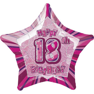 Happy 18th Birthday Prismatic Pink Star Foil Balloon | 18th Birthday Party Supplies NZ