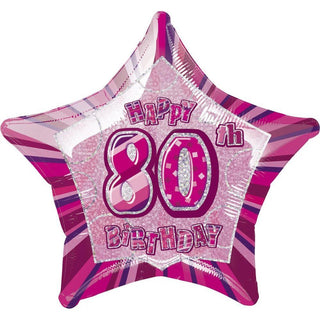 Happy 80th Birthday Prismatic Pink Star Foil Balloon | 80th Birthday Party Supplies NZ