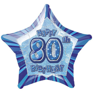 Happy 80th Birthday Prismatic Blue Star Foil Balloon | 80th Birthday Party Supplies NZ