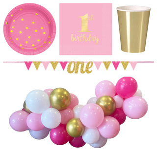 Pink and Gold 1st Birthday Pack for 8 - SAVE 10%