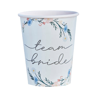 Ginger Ray Boho Floral Team Bride Hen Party Cups - 8 Pkt