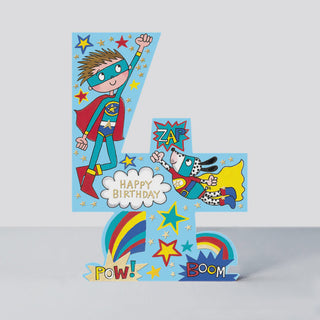 Rachel Ellen | Age 4 Superhero Birthday Card | Superhero Party Supplies NZ