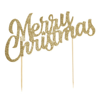 Merry Christmas Cake Topper | Gold Glitter Cake Topper | Gold Merry Christmas Sign 