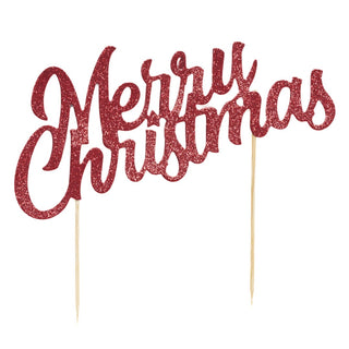 Merry Christmas Cake Topper | Red Glitter Cake Topper | Red Merry Christmas Sign 