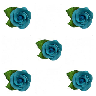 Unknown | Edible Icing Rose with Leaves 40mm - Blue 5 Pkt | Blue Cake Decorations NZ