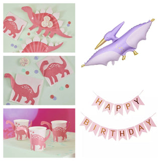 Pink Dinosaur Party Pack for 8 SAVE 5%