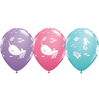 Fun Under the Sea Balloon Pack | Under the Sea Party Balloons | Narwhal Balloons | Ocean Mermaid Narwhal Party | Blue Pink Purple Balloons
