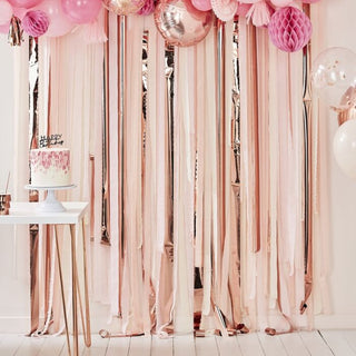 Ginger Ray | Pink and Rose Gold Streamers Backdrop Kit | Pink Party Supplies NZ