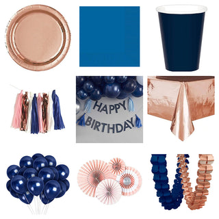 Navy and Rose Gold Party Pack for 8 - SAVE 50%