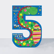 Rachel Ellen | Age 5 Dinosaur Birthday Card | Dinosaur Party Supplies NZ