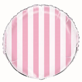 Unique | Pink and white striped 18" foil balloon | Minnie Mouse party supplies